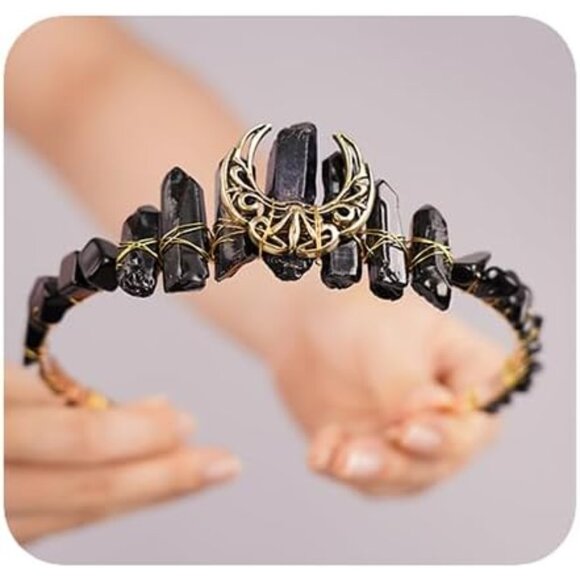 Moon Crystal Crown Headband Raw Quartz Tiara for Women Halloween Costume Parties